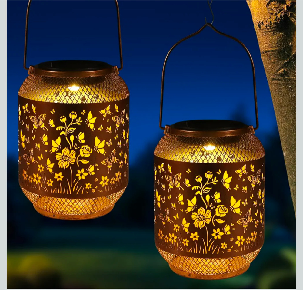 2 Pack Outdoor Solar Lanterns Light Butterfly pattern
